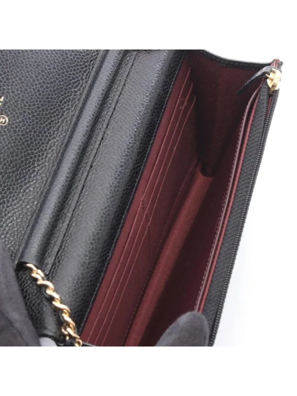 Chanel Shoulder Bag Quilted Black Caviar Leather Chain Wallet